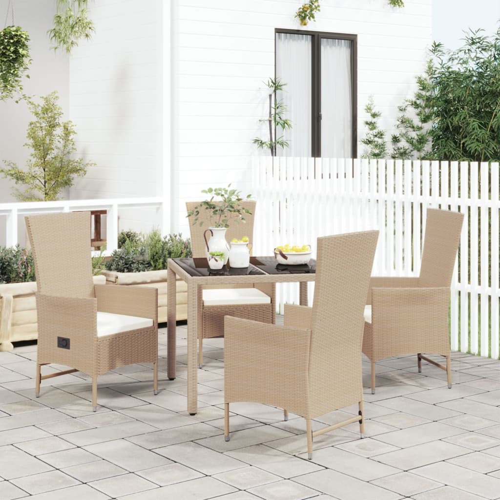 vidaXL Ensemble repas de jardin 5 pcs avec coussins Résine tressée Beige