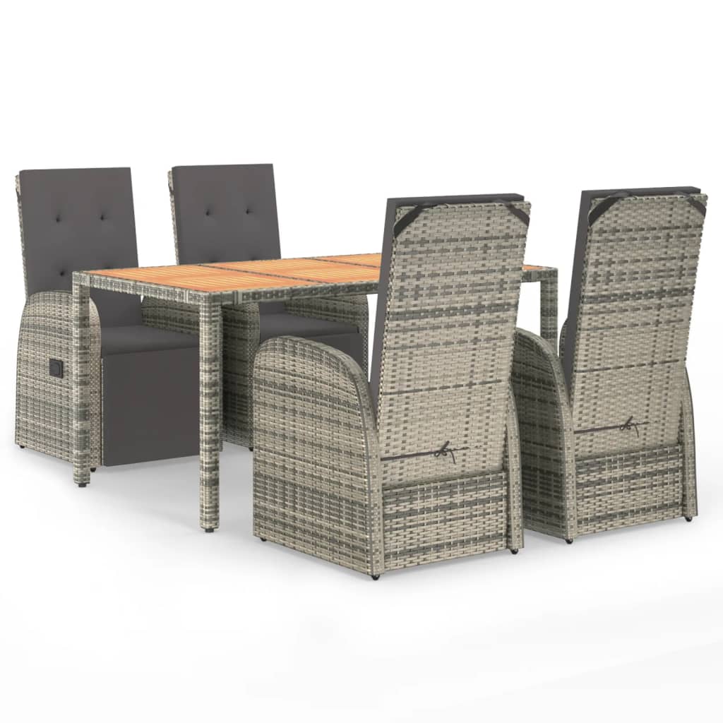 vidaXL 5-tlg. Garten-Essgruppe mit Kissen Grau Poly Rattan