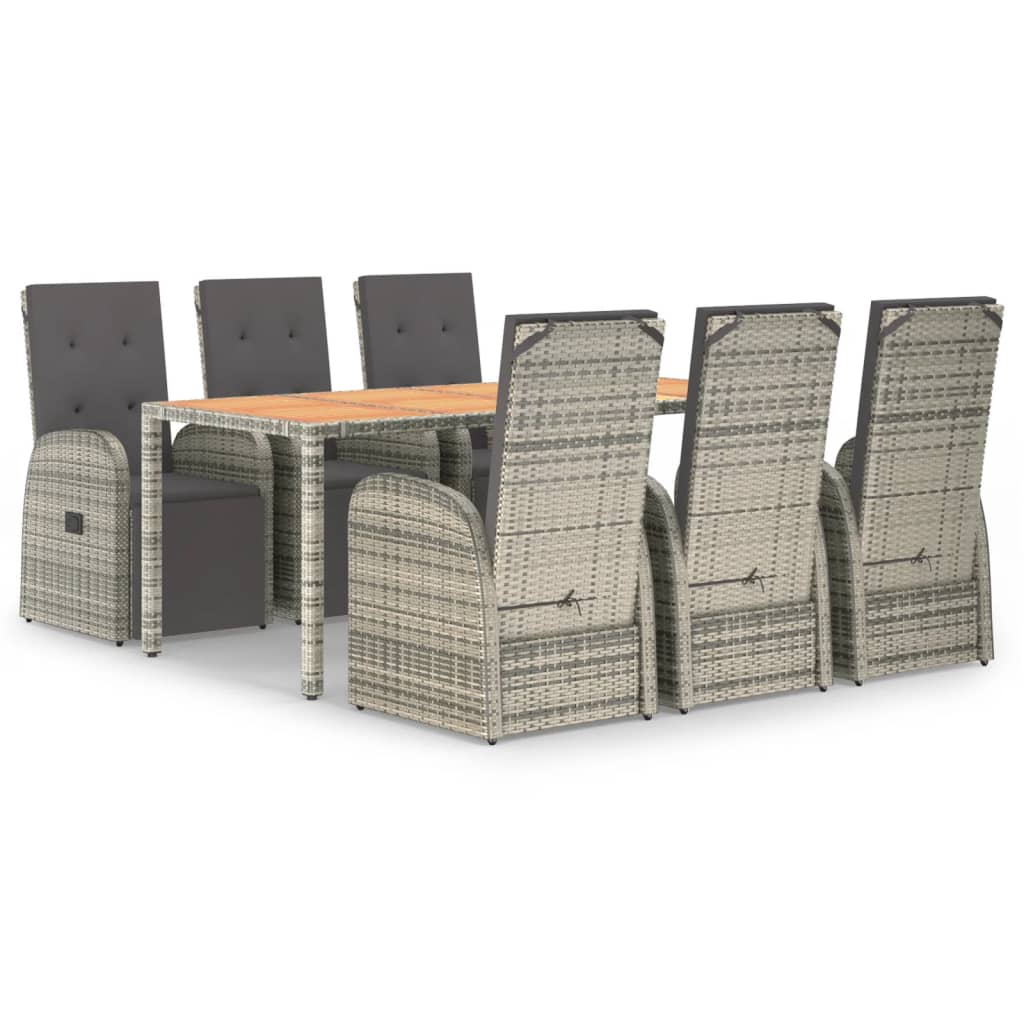 7-tlg. Garten-Essgruppe mit Kissen Grau Poly Rattan