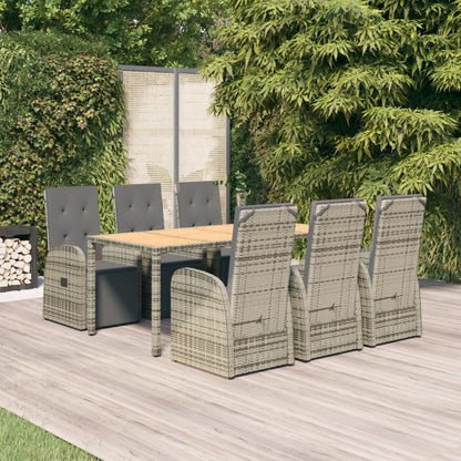 7-tlg. Garten-Essgruppe mit Kissen Grau Poly Rattan