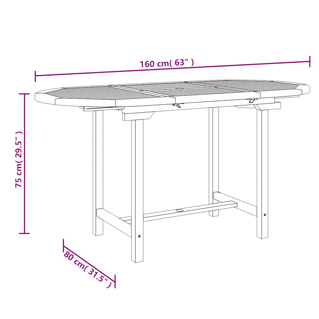 vidaXL Table de jardin extensible 110-160x80x75 cm Bois de teck massif