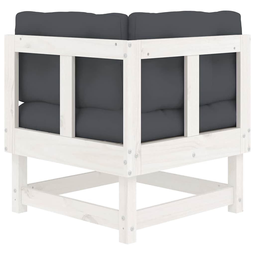 vidaXL Canapé d'angle avec coussins Blanc Bois de pin massif