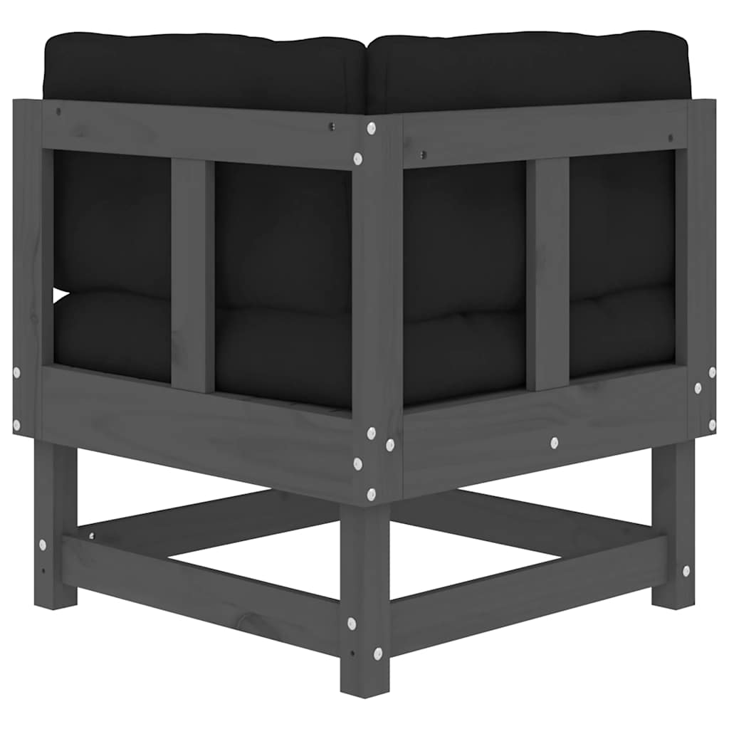 vidaXL Canapé d'angle avec coussins Gris Bois de pin massif