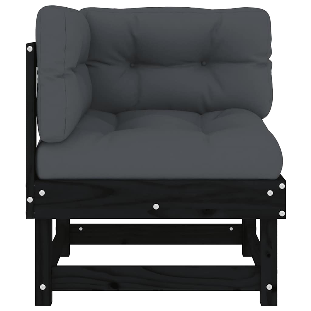 vidaXL Ecksofa mit Kissen Schwarz Massivholz Kiefer