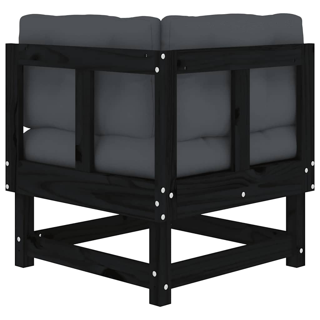 vidaXL Ecksofa mit Kissen Schwarz Massivholz Kiefer