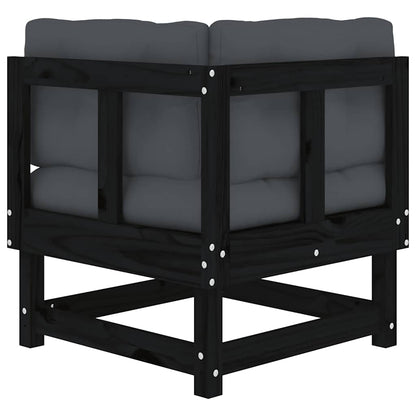 vidaXL Ecksofa mit Kissen Schwarz Massivholz Kiefer
