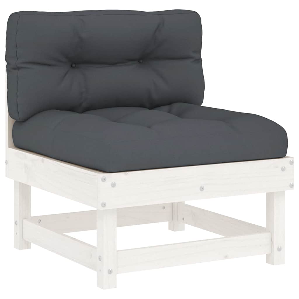 vidaXL Mittelsofa mit Kissen Weiß Massivholz Kiefer
