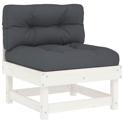 vidaXL Mittelsofa mit Kissen Weiß Massivholz Kiefer