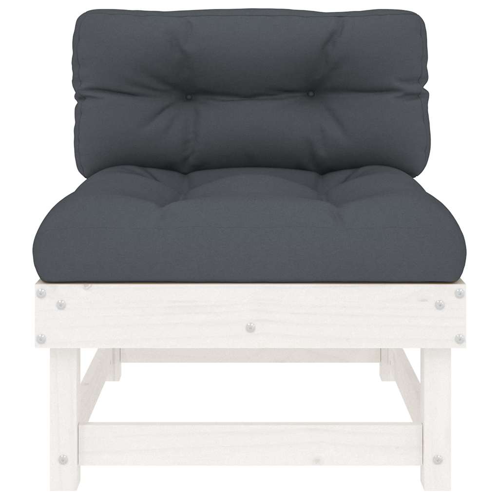 vidaXL Mittelsofa mit Kissen Weiß Massivholz Kiefer