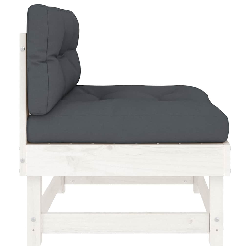 vidaXL Mittelsofa mit Kissen Weiß Massivholz Kiefer