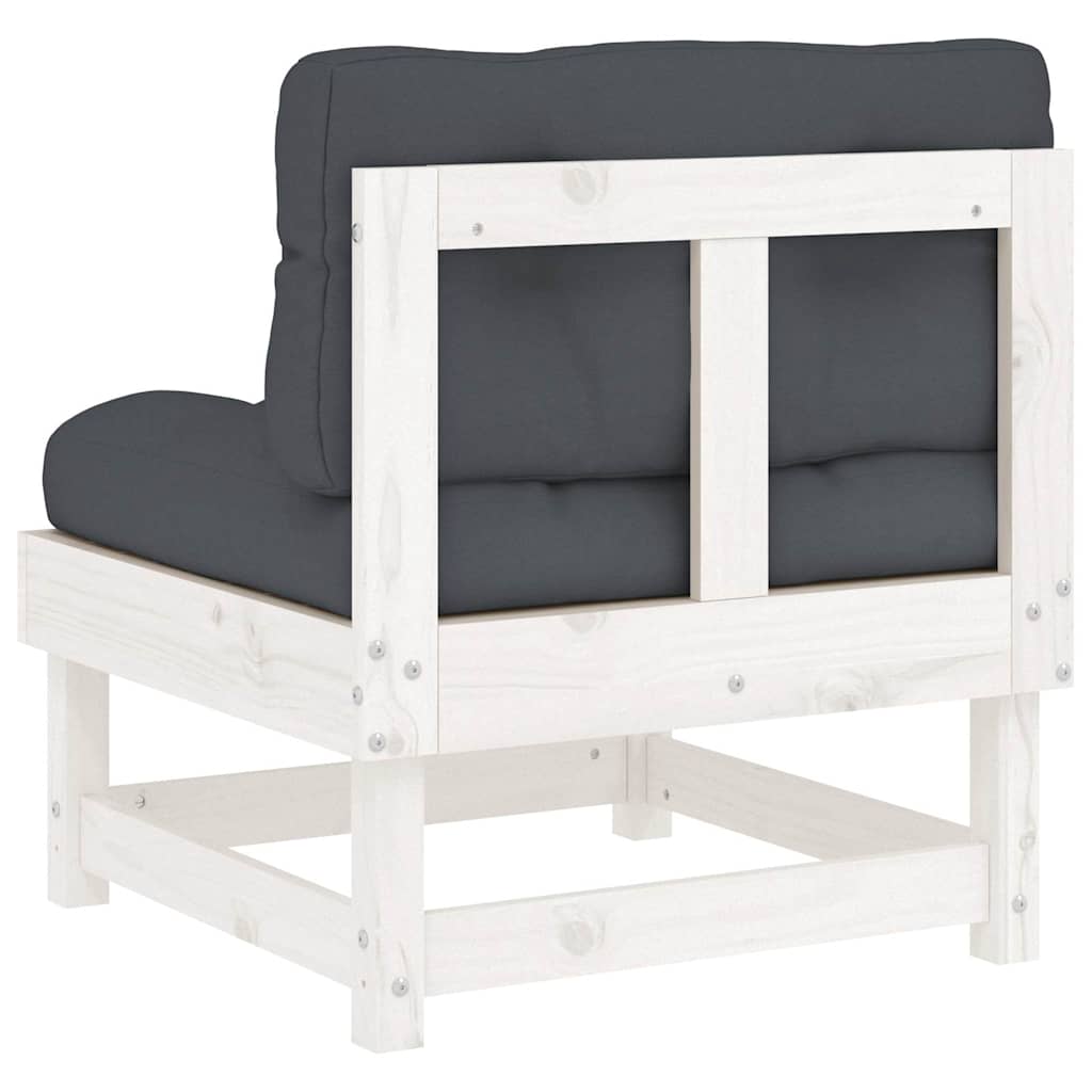vidaXL Mittelsofa mit Kissen Weiß Massivholz Kiefer