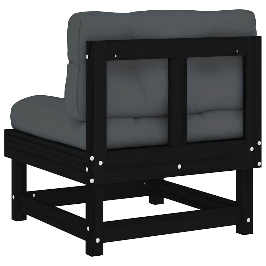 vidaXL Mittelsofa mit Kissen Schwarz Massivholz Kiefer