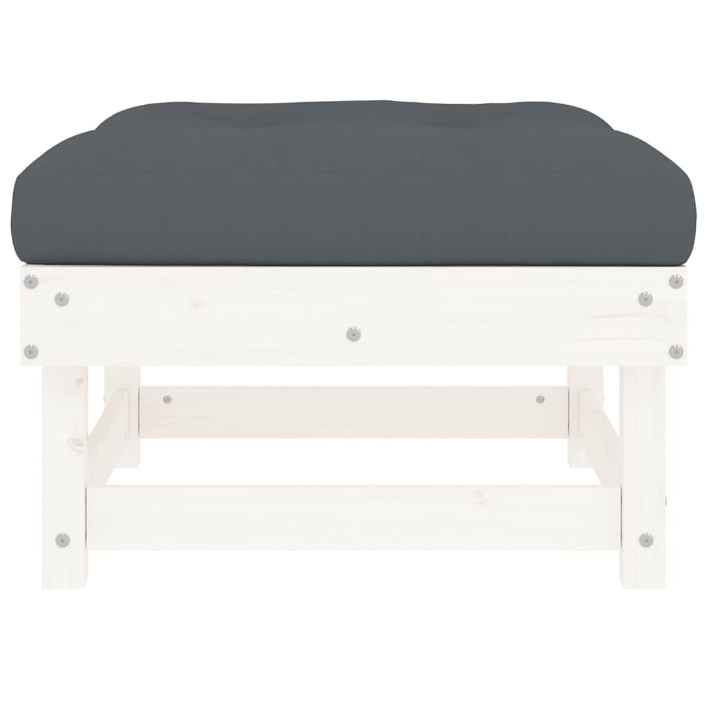 vidaXL Tabouret de jardin avec coussin blanc Bois de pin massif
