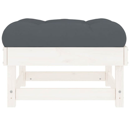 vidaXL Tabouret de jardin avec coussin blanc Bois de pin massif