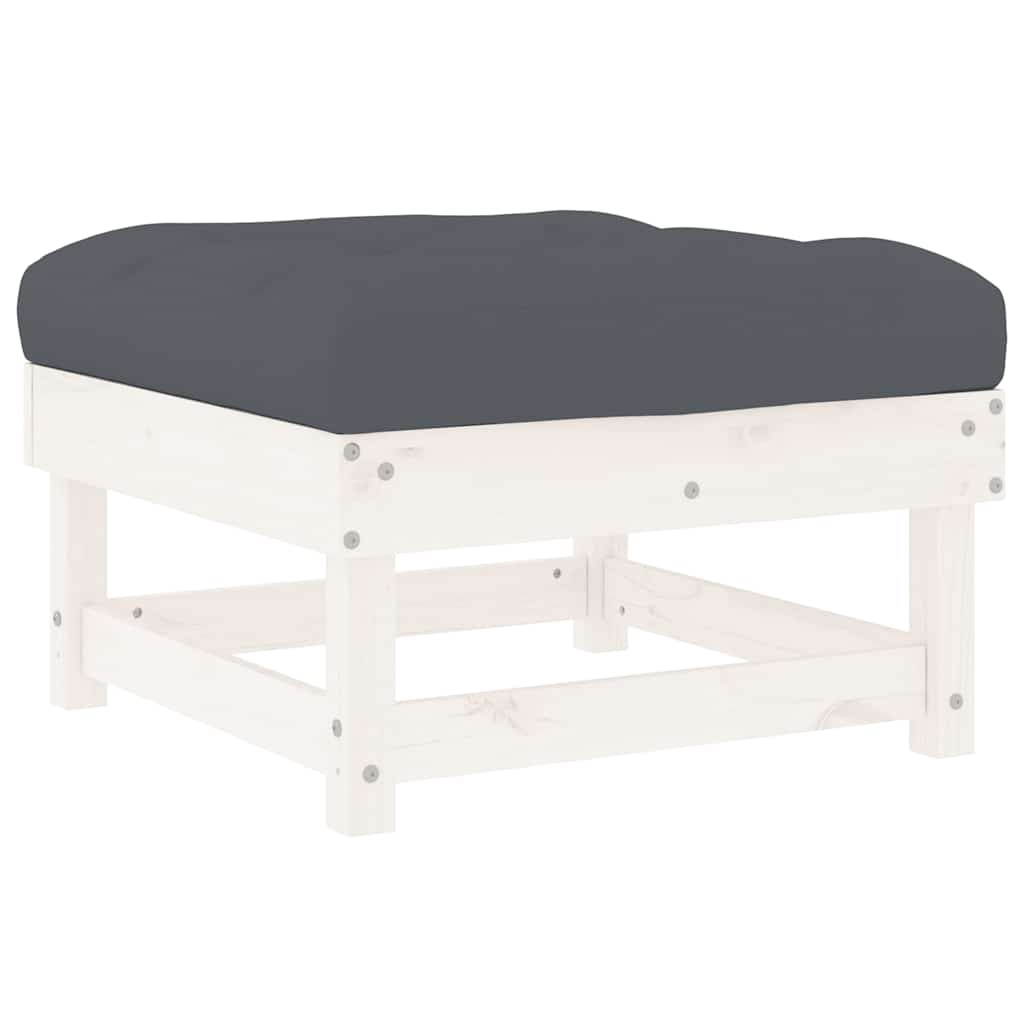 vidaXL Tabouret de jardin avec coussin blanc Bois de pin massif