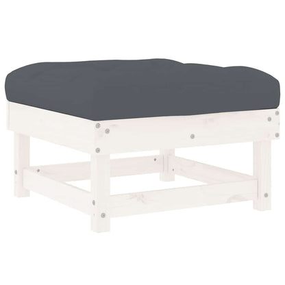 vidaXL Tabouret de jardin avec coussin blanc Bois de pin massif