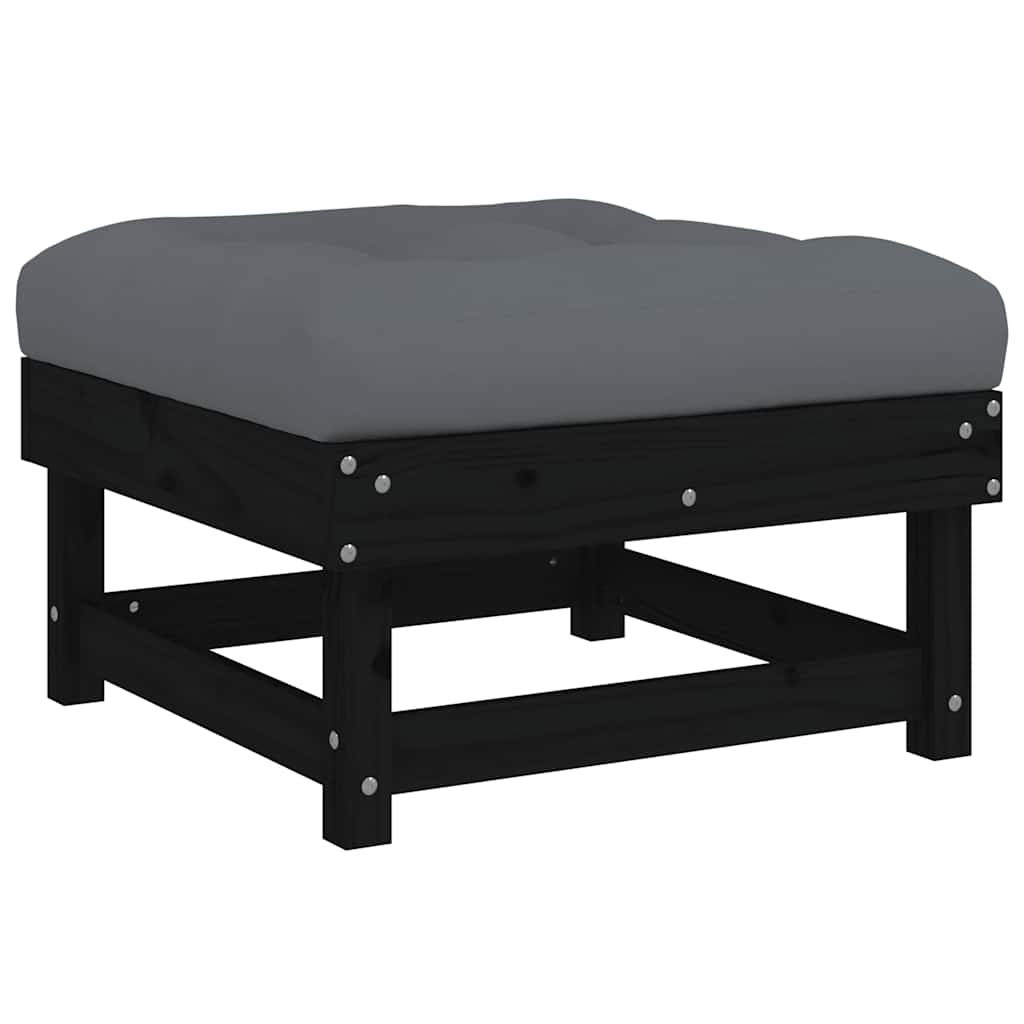 vidaXL Tabouret de jardin avec coussin noir Bois de pin massif