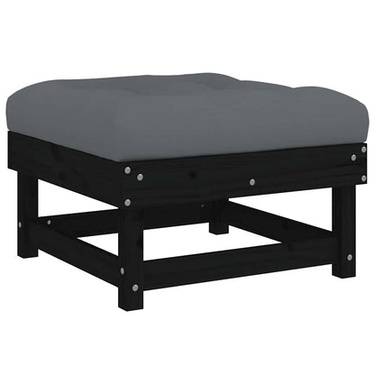 vidaXL Tabouret de jardin avec coussin noir Bois de pin massif