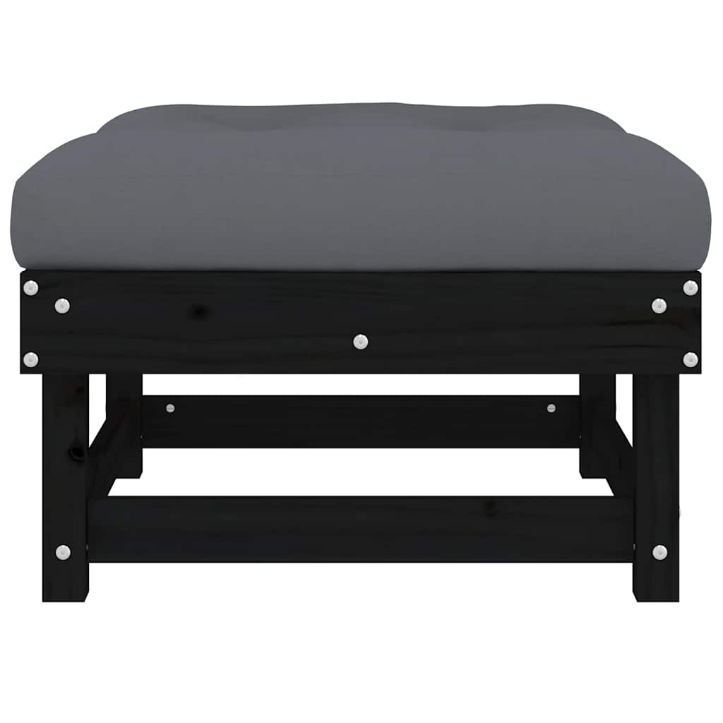 vidaXL Tabouret de jardin avec coussin noir Bois de pin massif