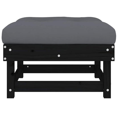 vidaXL Tabouret de jardin avec coussin noir Bois de pin massif