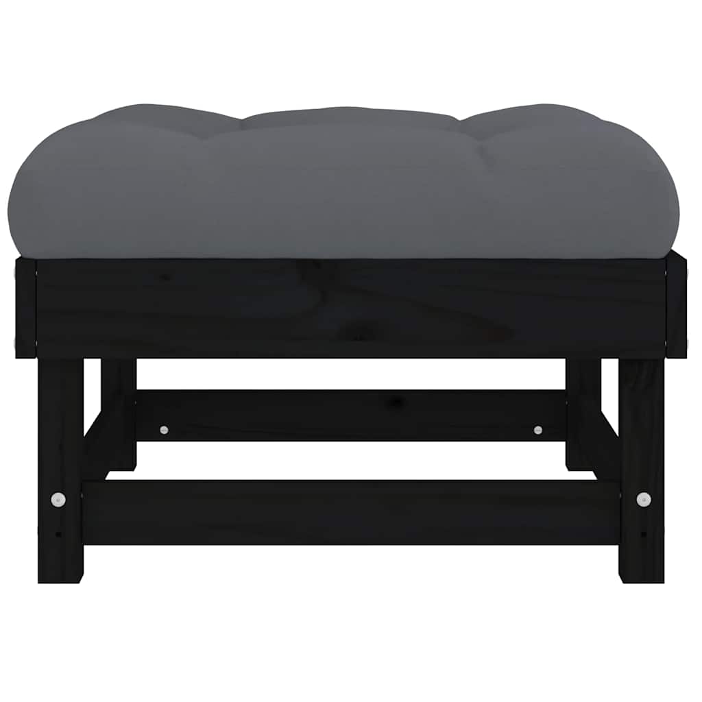 vidaXL Tabouret de jardin avec coussin noir Bois de pin massif