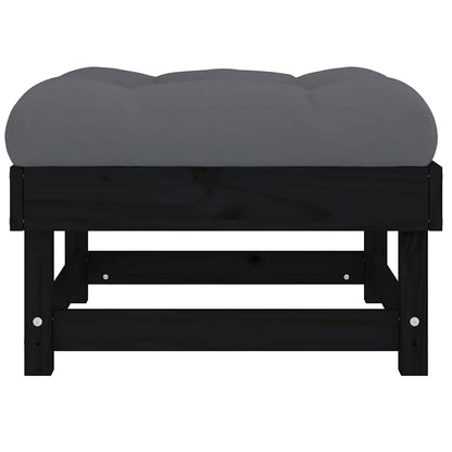 vidaXL Tabouret de jardin avec coussin noir Bois de pin massif