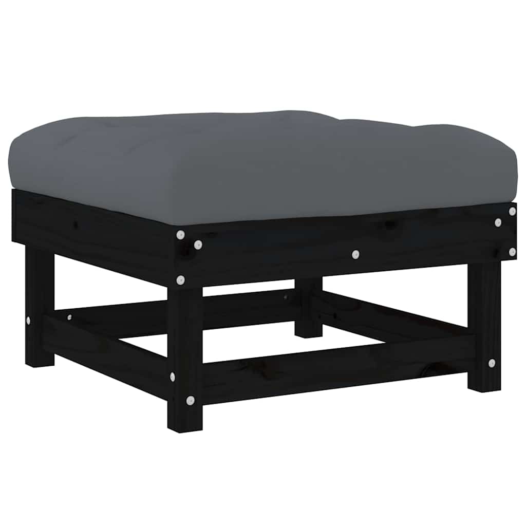 vidaXL Tabouret de jardin avec coussin noir Bois de pin massif