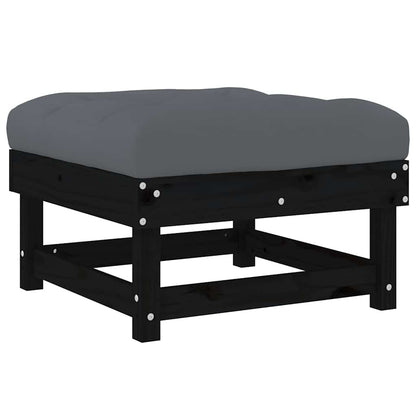 vidaXL Tabouret de jardin avec coussin noir Bois de pin massif