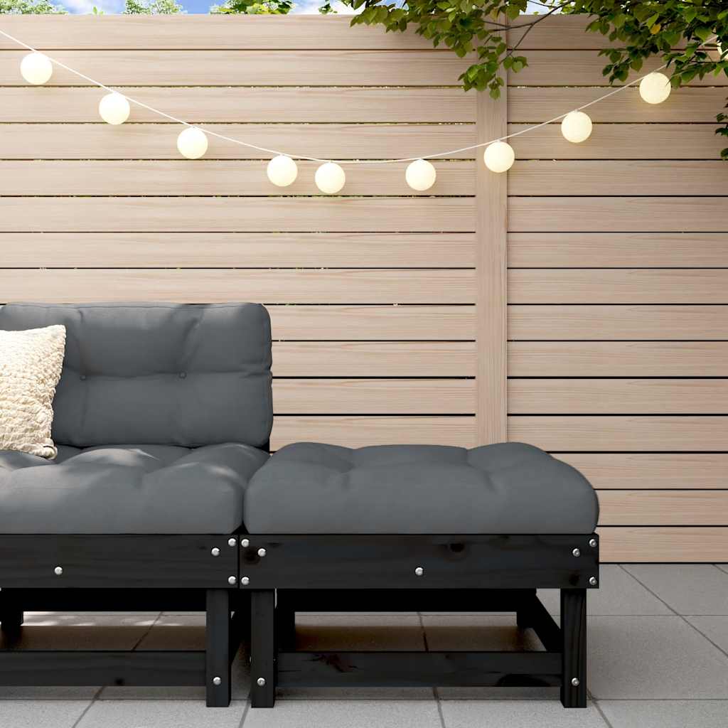 vidaXL Tabouret de jardin avec coussin noir Bois de pin massif