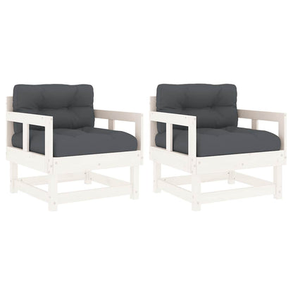 vidaXL Chaises de jardin avec coussins 2 pcs Blanc Bois de pin massif