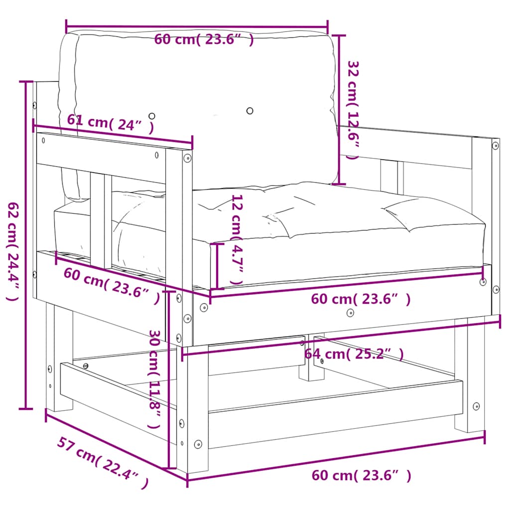 vidaXL Chaises de jardin avec coussins 2 pcs Blanc Bois de pin massif
