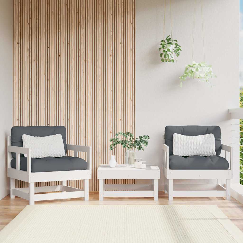 vidaXL Chaises de jardin avec coussins 2 pcs Blanc Bois de pin massif