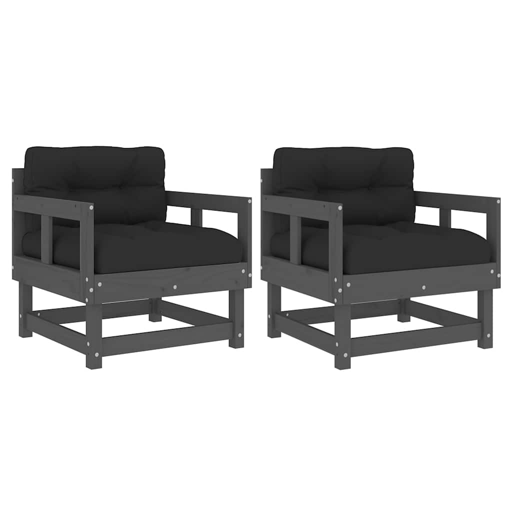 vidaXL Chaises de jardin avec coussins 2 pcs Bois de pin massif gris