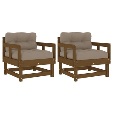 vidaXL Chaises de jardin avec coussins 2 pcs Marron miel Bois de pin massif