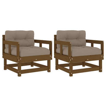 vidaXL Chaises de jardin avec coussins 2 pcs Marron miel Bois de pin massif