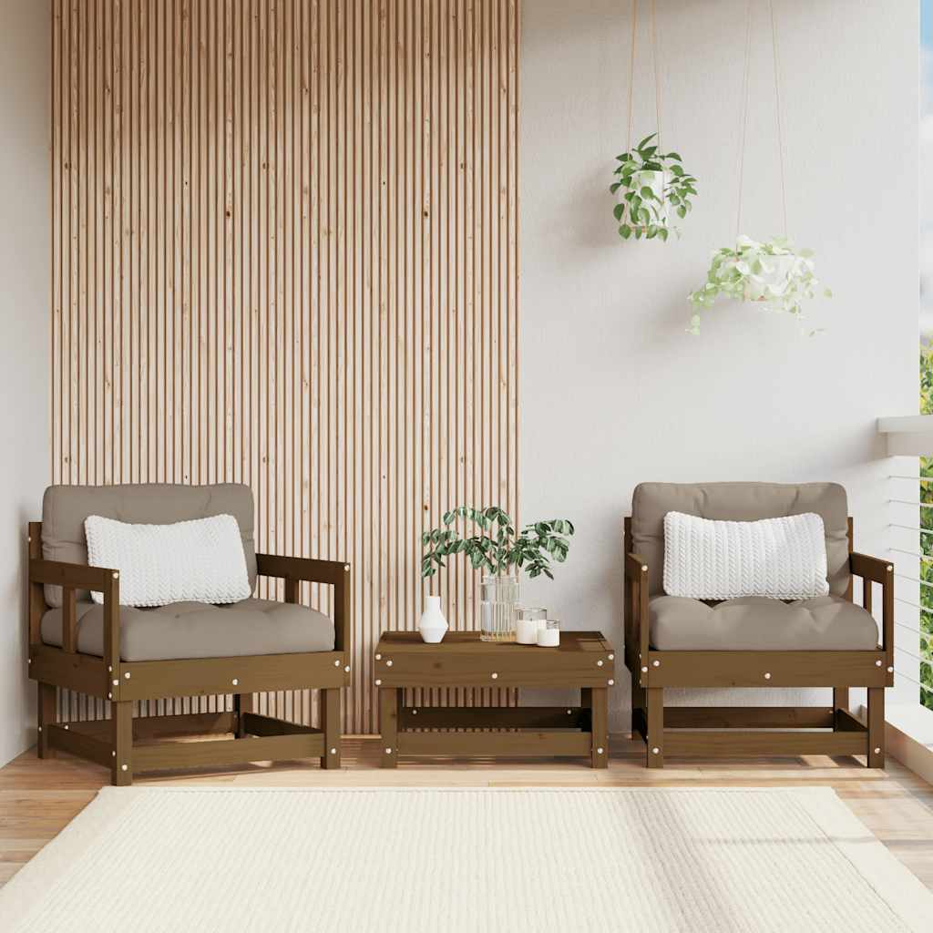 vidaXL Chaises de jardin avec coussins 2 pcs Marron miel Bois de pin massif