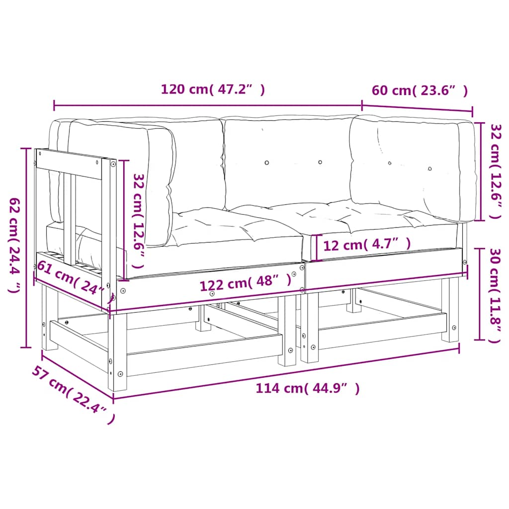 vidaXL Ecksofas mit Kissen 2 Stk. Massivholz Kiefer