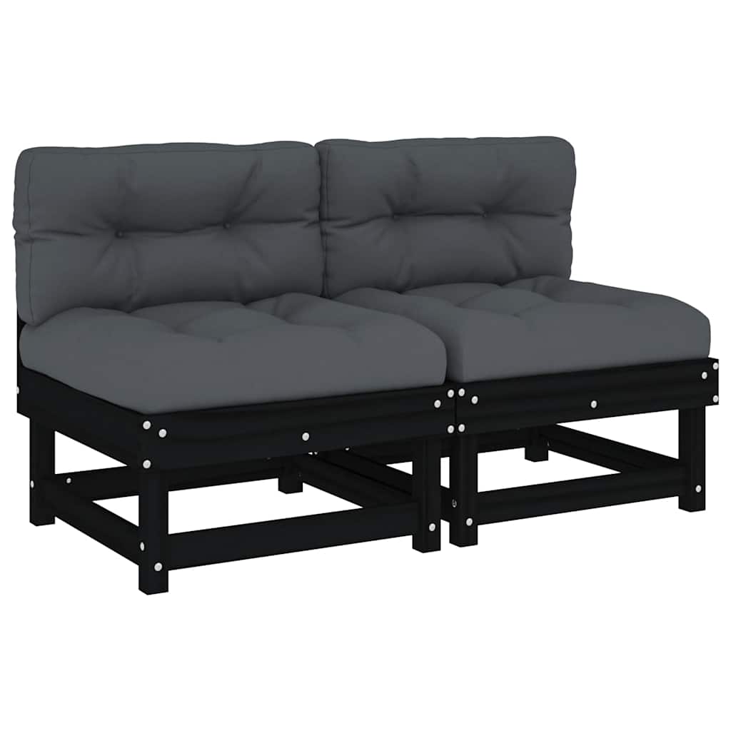 vidaXL Mittelsofas mit Kissen 2 Stk. Schwarz Massivholz Kiefer
