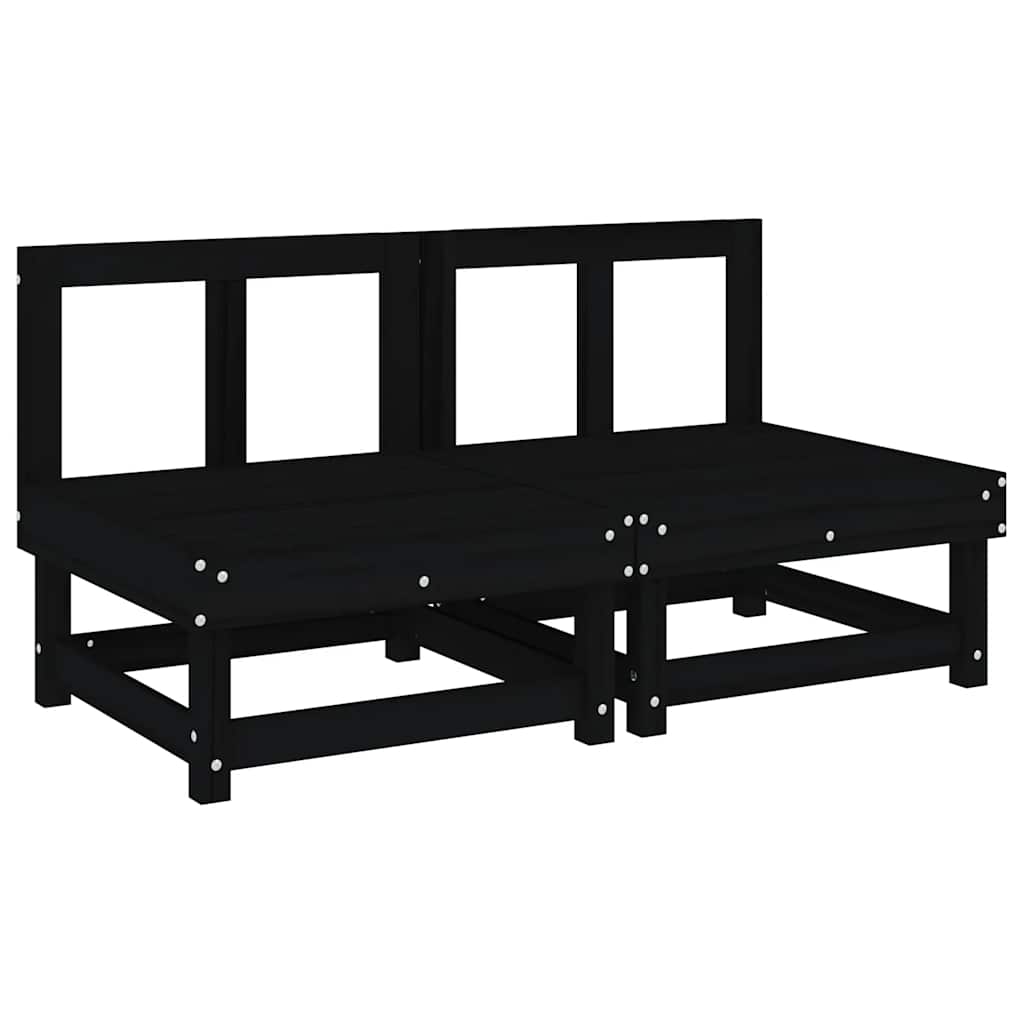 vidaXL Mittelsofas mit Kissen 2 Stk. Schwarz Massivholz Kiefer