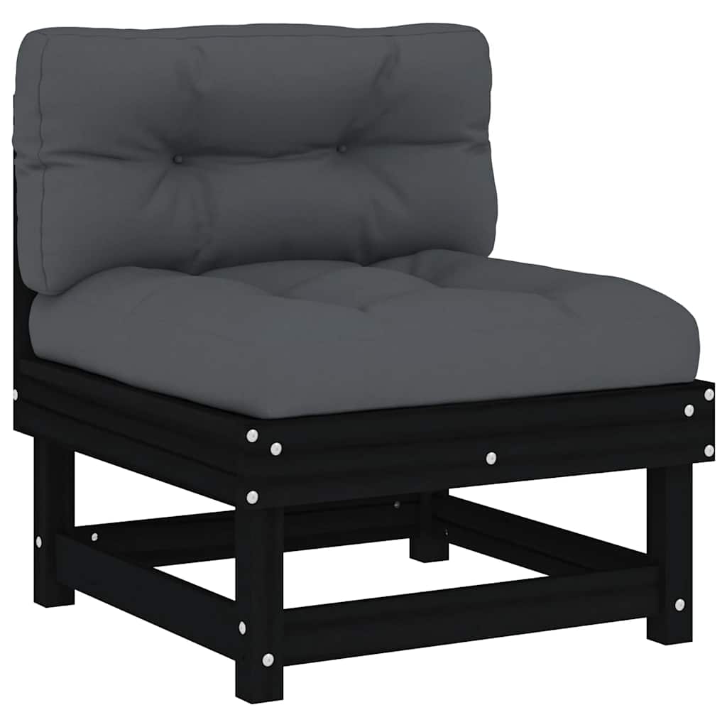 vidaXL Mittelsofas mit Kissen 2 Stk. Schwarz Massivholz Kiefer