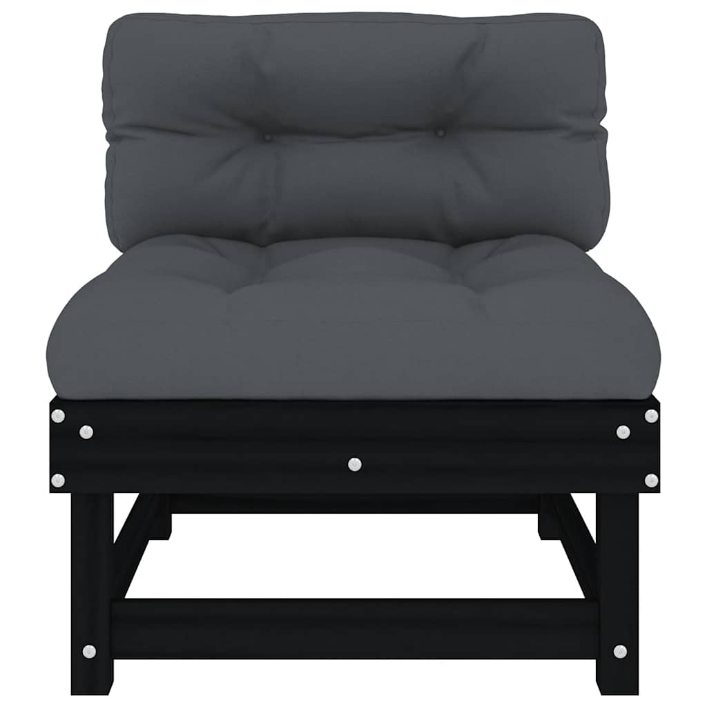 vidaXL Mittelsofas mit Kissen 2 Stk. Schwarz Massivholz Kiefer