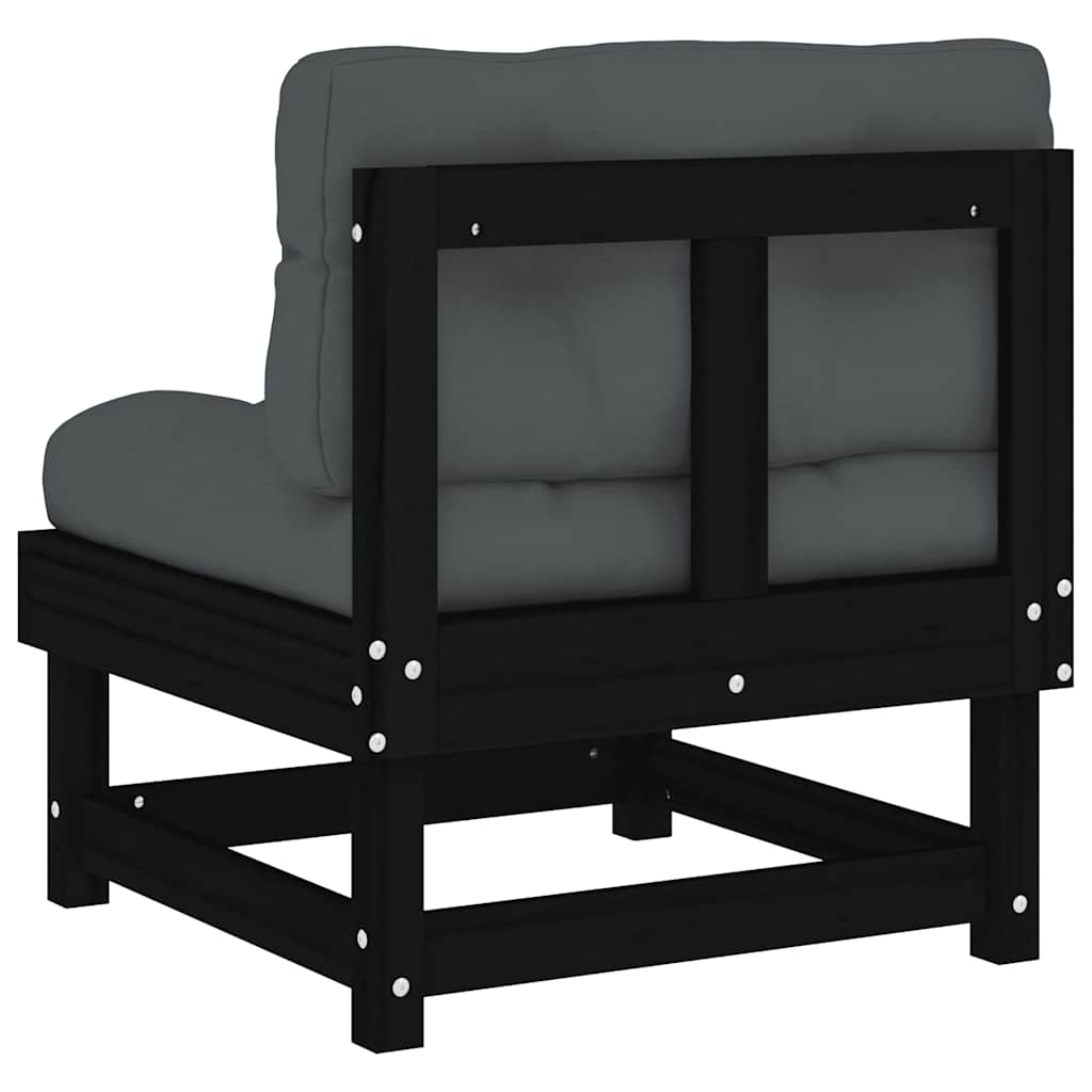 vidaXL Mittelsofas mit Kissen 2 Stk. Schwarz Massivholz Kiefer