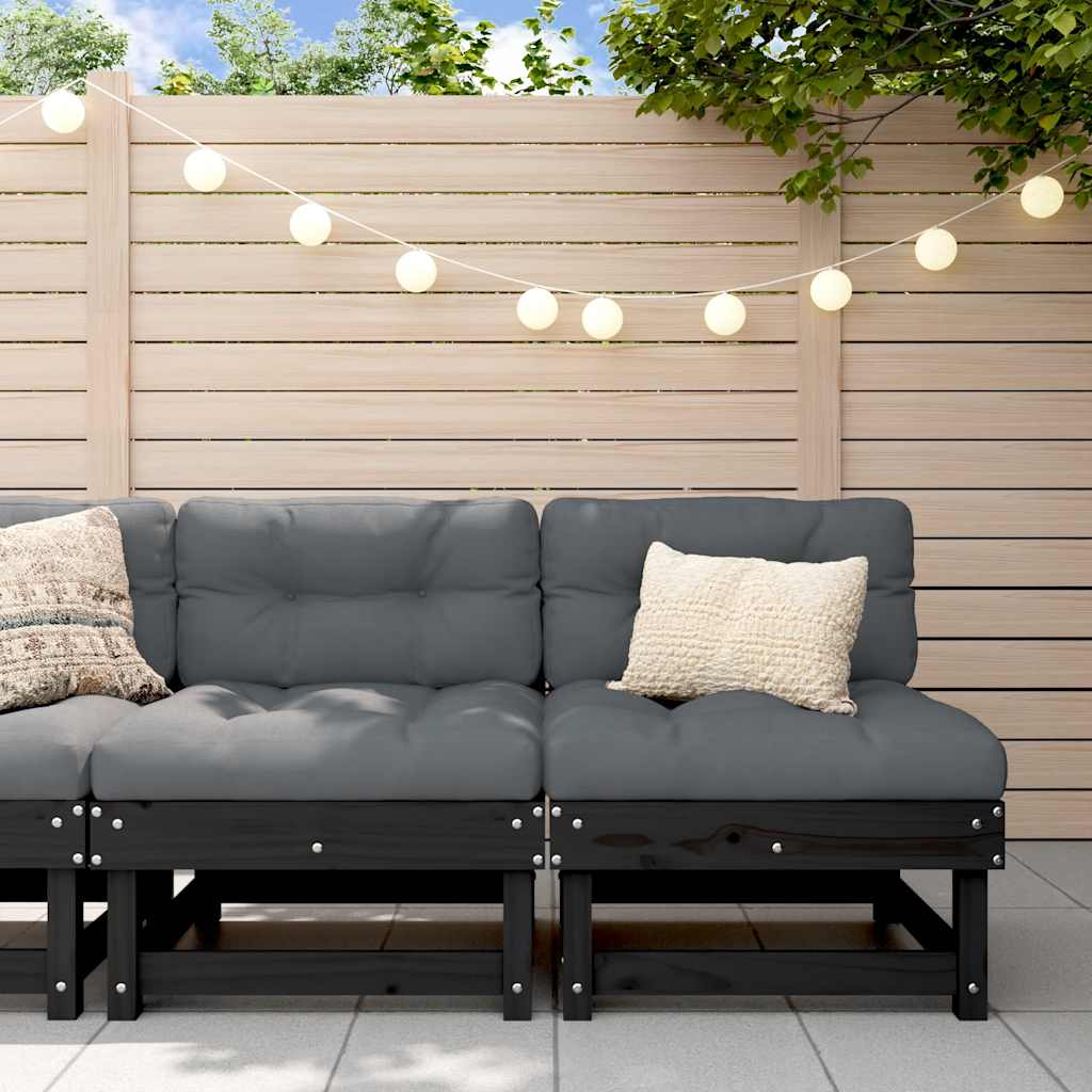 vidaXL Mittelsofas mit Kissen 2 Stk. Schwarz Massivholz Kiefer