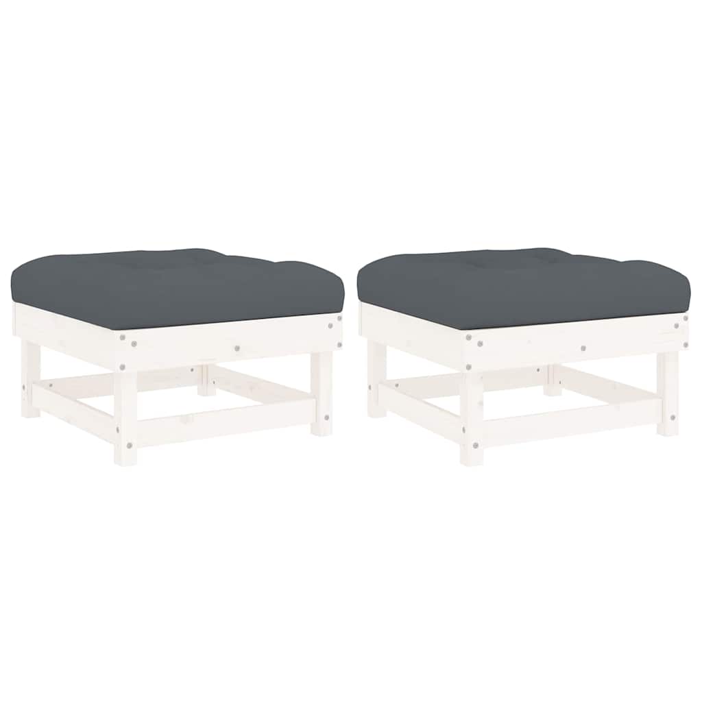 vidaXL Tabourets de jardin avec coussins 2 pcs Blanc Bois de pin massif