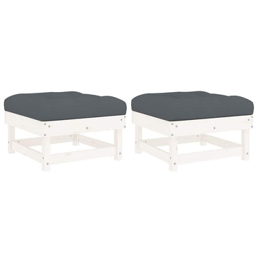 vidaXL Tabourets de jardin avec coussins 2 pcs Blanc Bois de pin massif