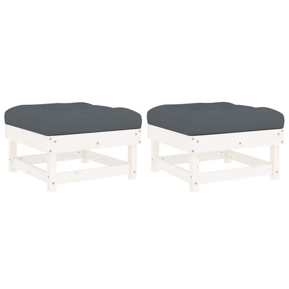 vidaXL Tabourets de jardin avec coussins 2 pcs Blanc Bois de pin massif