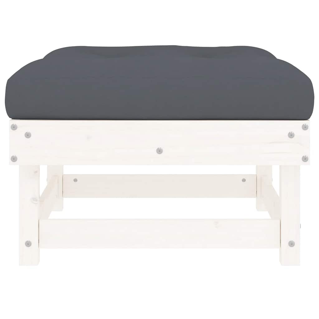 vidaXL Tabourets de jardin avec coussins 2 pcs Blanc Bois de pin massif