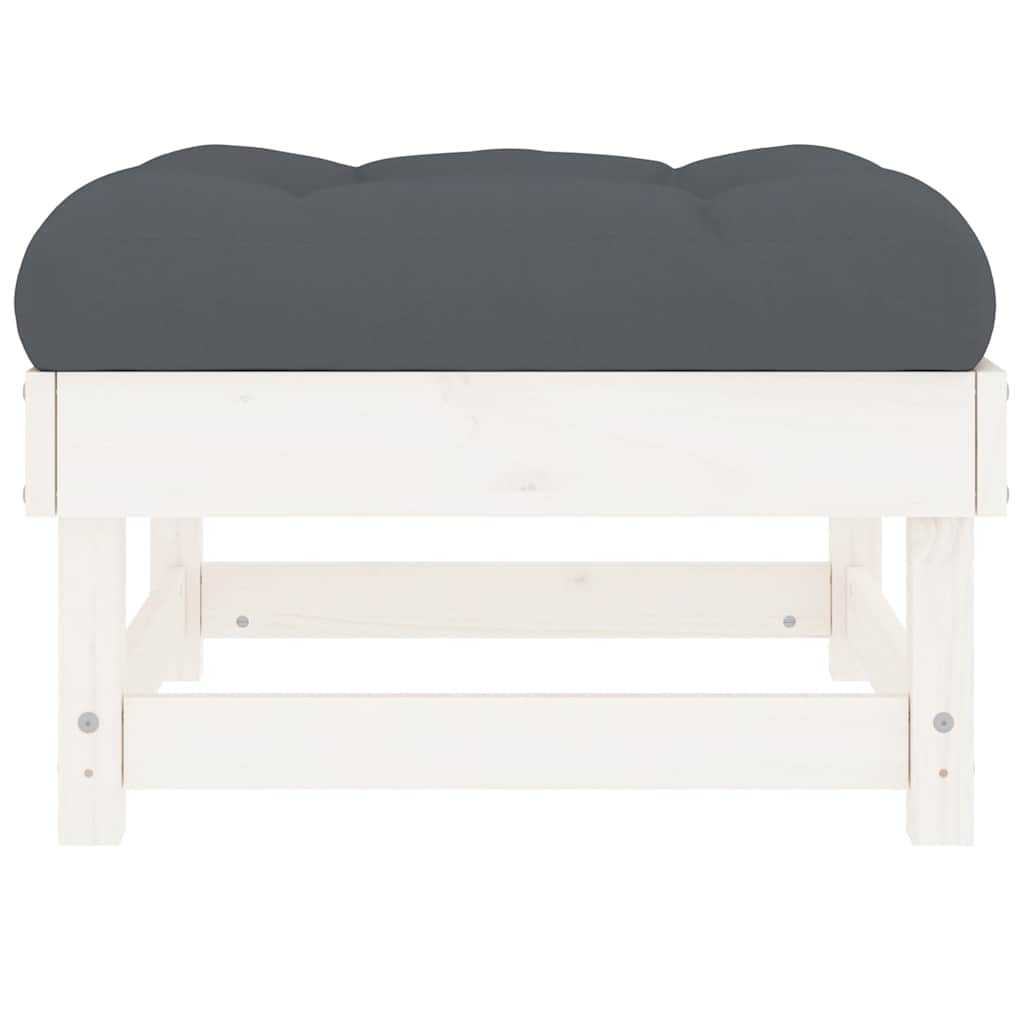 vidaXL Tabourets de jardin avec coussins 2 pcs Blanc Bois de pin massif