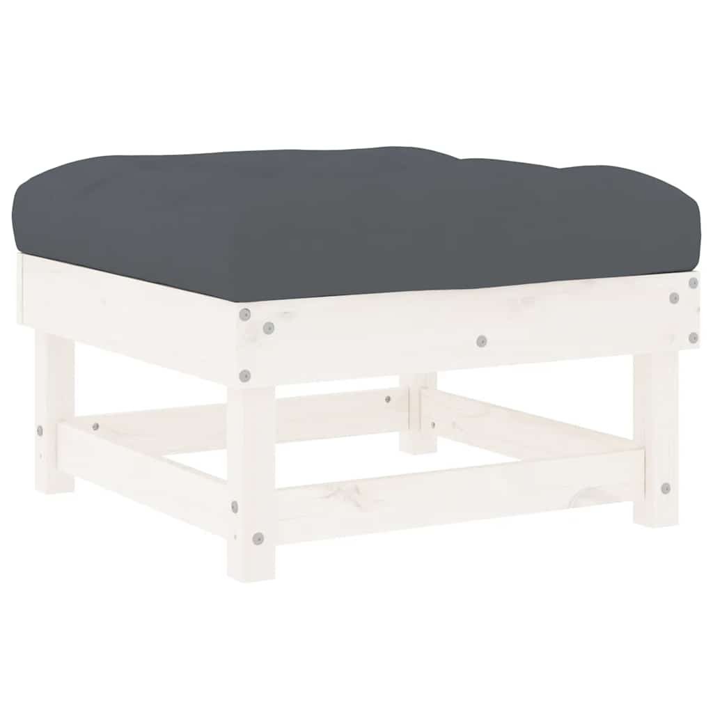 vidaXL Tabourets de jardin avec coussins 2 pcs Blanc Bois de pin massif