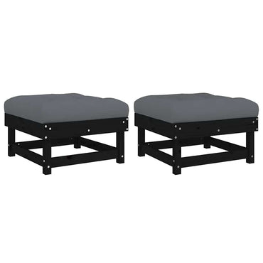 vidaXL Tabourets de jardin avec coussins 2 pcs Noir Bois de pin massif